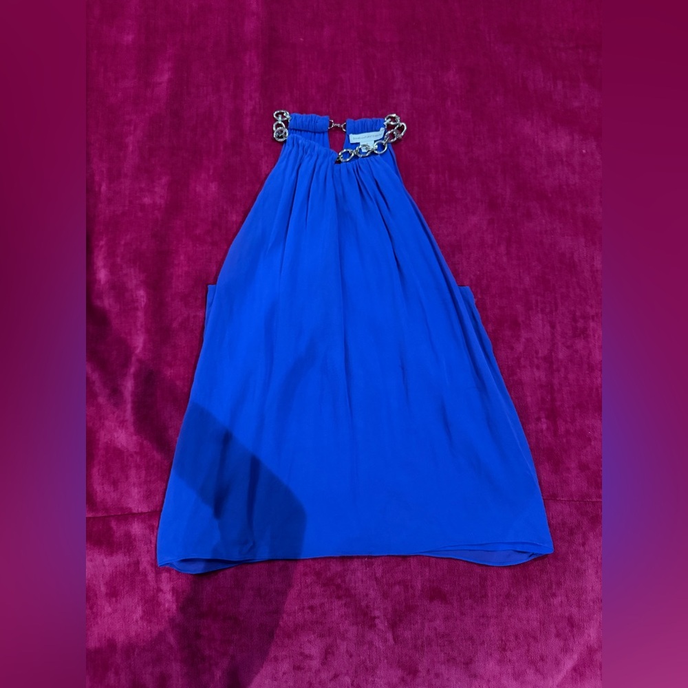 Blue Diane von Furstenberg halter top with chain